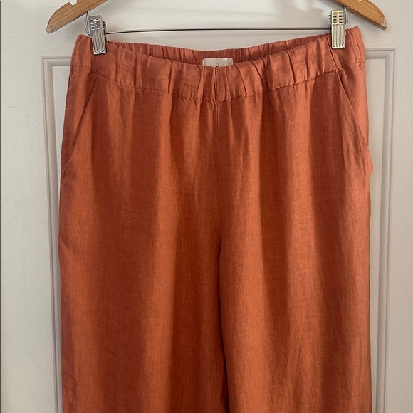 Lou & grey 100% linen elastic waist wide leg terracotta pant medium - Picture 2 of 6